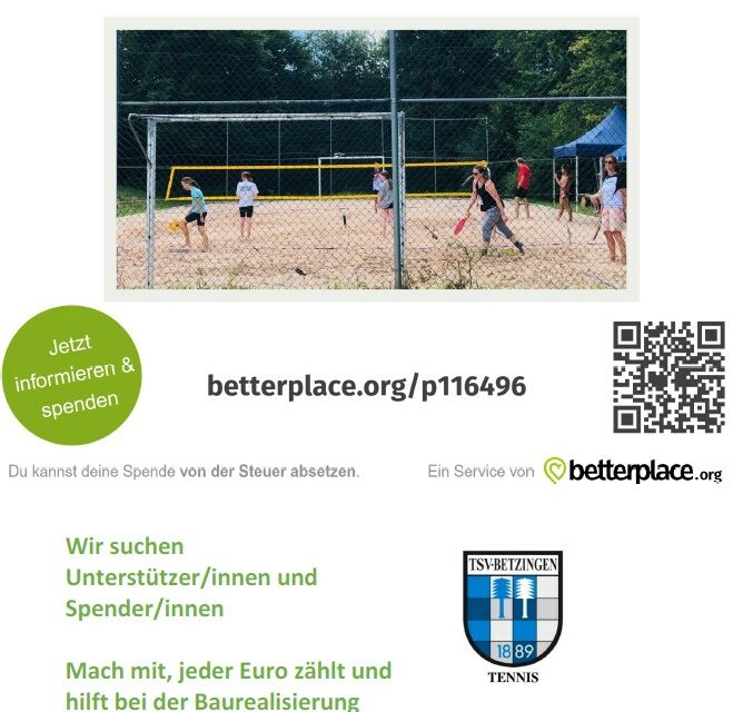 Tennis TSV Betzingen startet neues Spendenprojekt für Beach Tennis Platzbau 2023